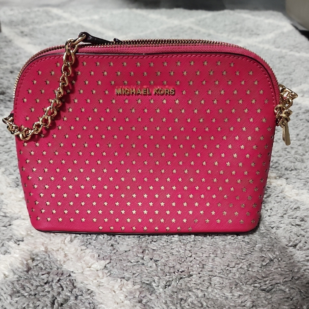 Michael Kors Hot Pink With Gold Stars Crossbody Bag